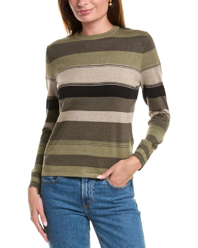 YAL New York Stripe Pullover Sweater Welt Pockets Slit Pockets Flap Pockets