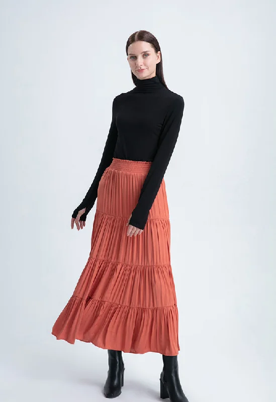 Smocked Waist Tiered Solid Skirt leather skirt sleek
