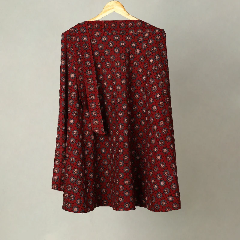 Red - Block Print Cotton Wrap Around Ajrakh Skirt 04 athletic skirt fit