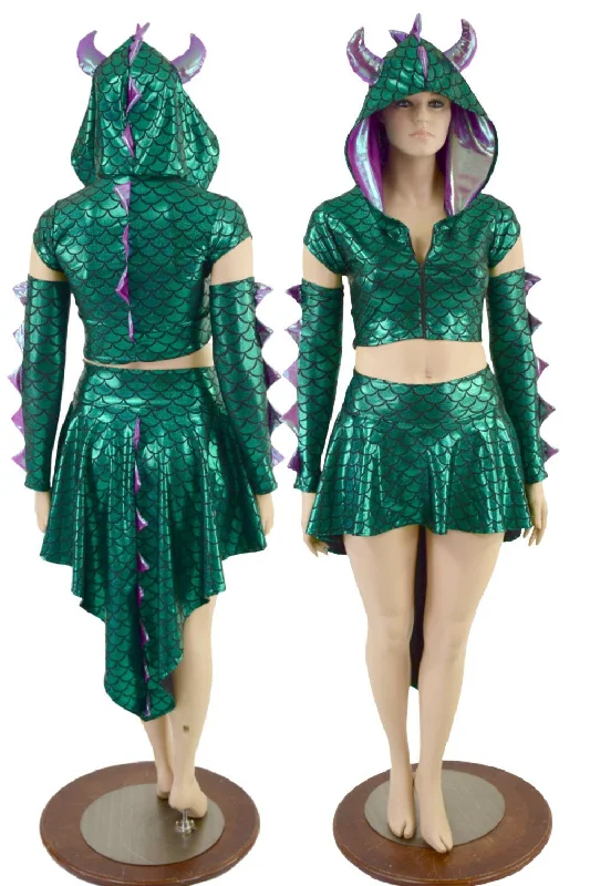 3PC Horned Dragon Crop, Skirt and Arm Warmers Set vintage skirt charm
