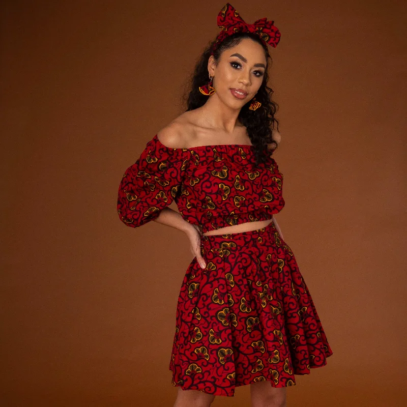 Ana African Print Skater Skirt velvet skirt glossy