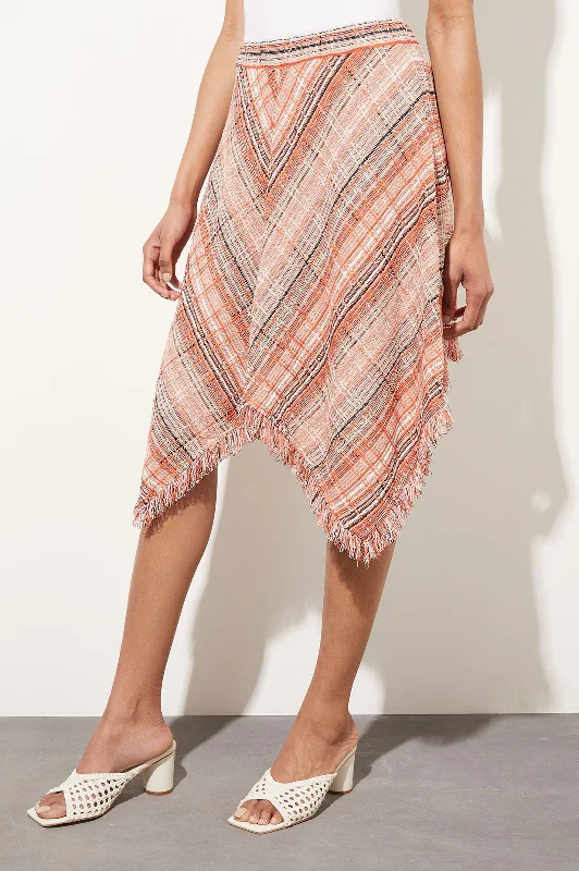 Asymmetrical Knee-Length Skirt - Tweed Knit pencil skirt chic