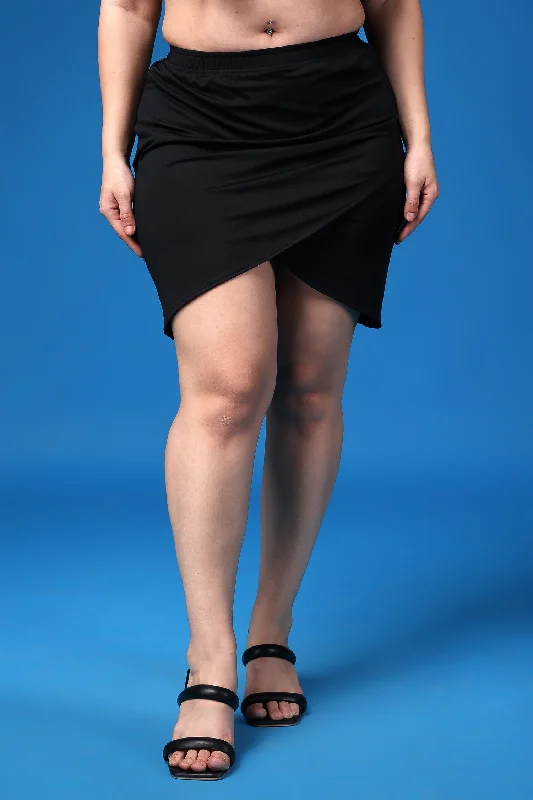Black Solid Stretchable Skirt chiffon skirt flowing