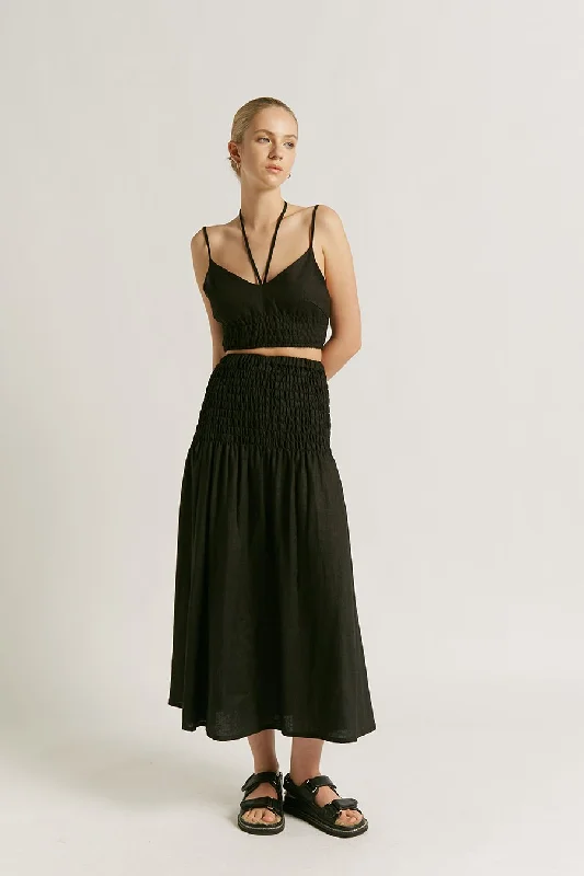 Chantille Shirred Linen Skirt denim skirt classic
