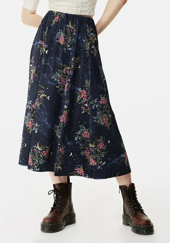 Cleome Floral Spiderweb Velour Midi Skirt linen skirt relaxed
