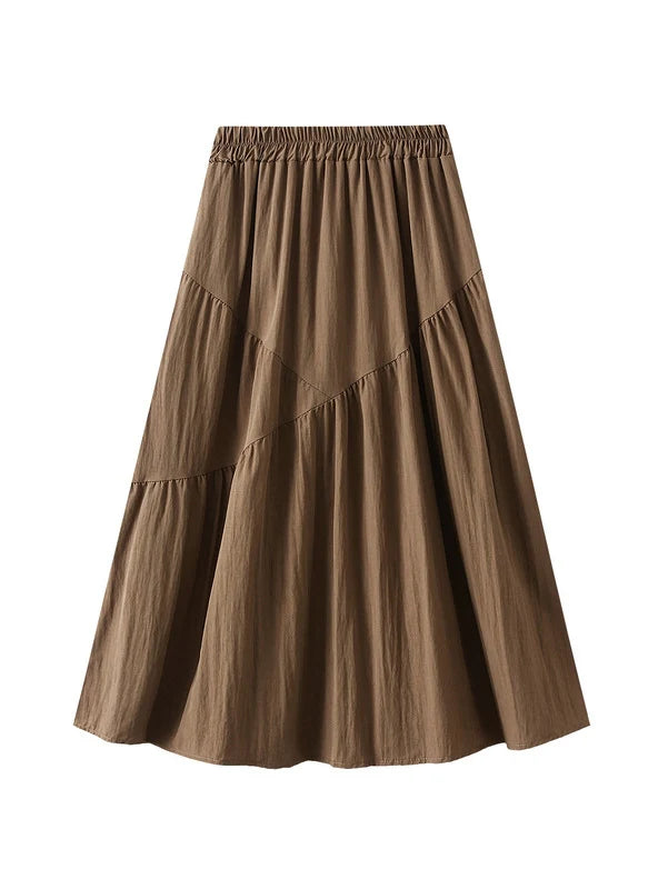 Elastic Waist Pleated High Waist Slim Skirt silk skirt smooth