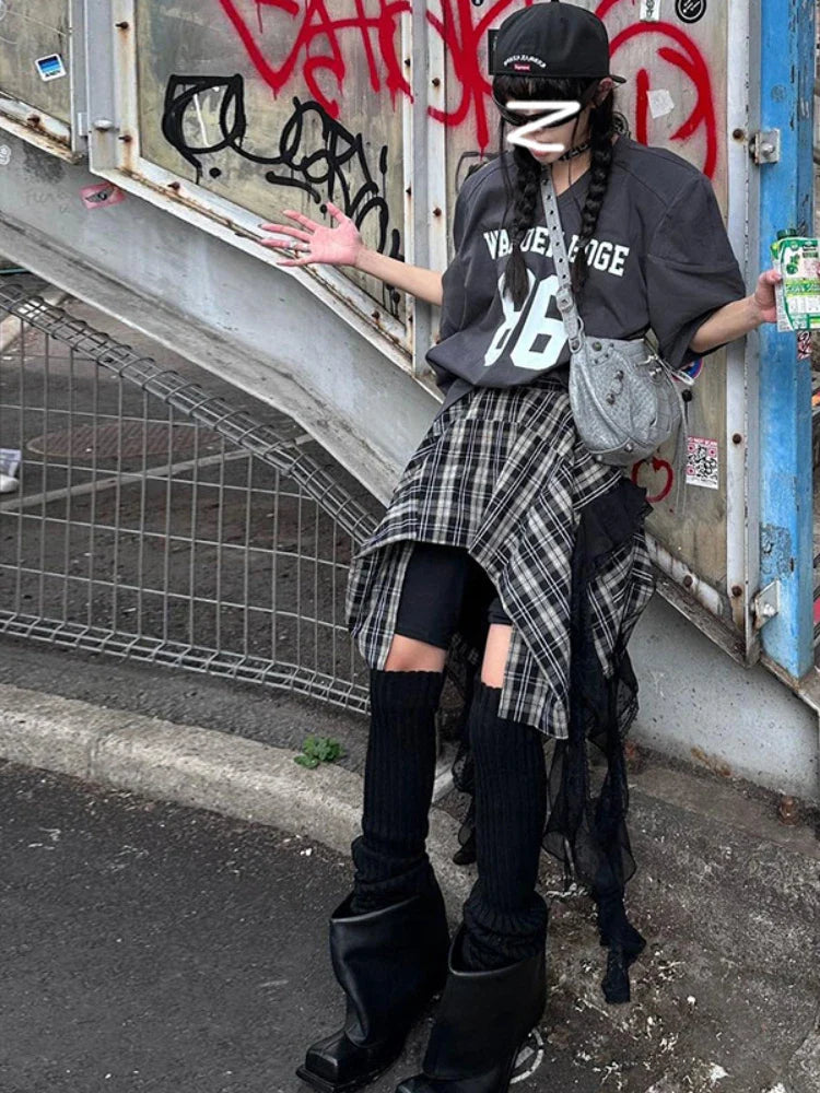 Vintage Fashion Women's Irregular Plaid Ribbon Design 2024 Summer Trendy High Waist A-line Mini Skirt slim fit skirt