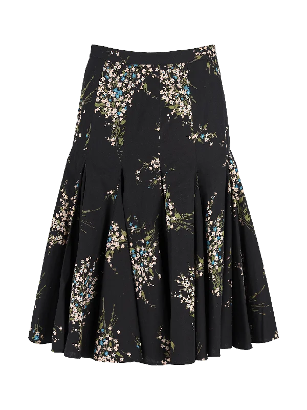 floral-print godet skirt denim skirt casual
