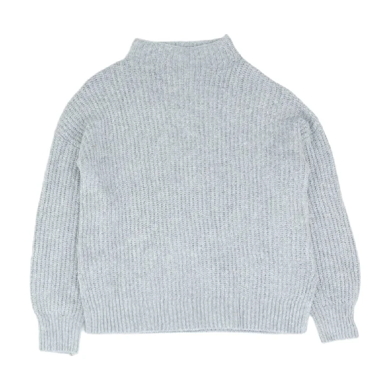 Gray Solid Crewneck Sweater Silk Blend Satin Velvet