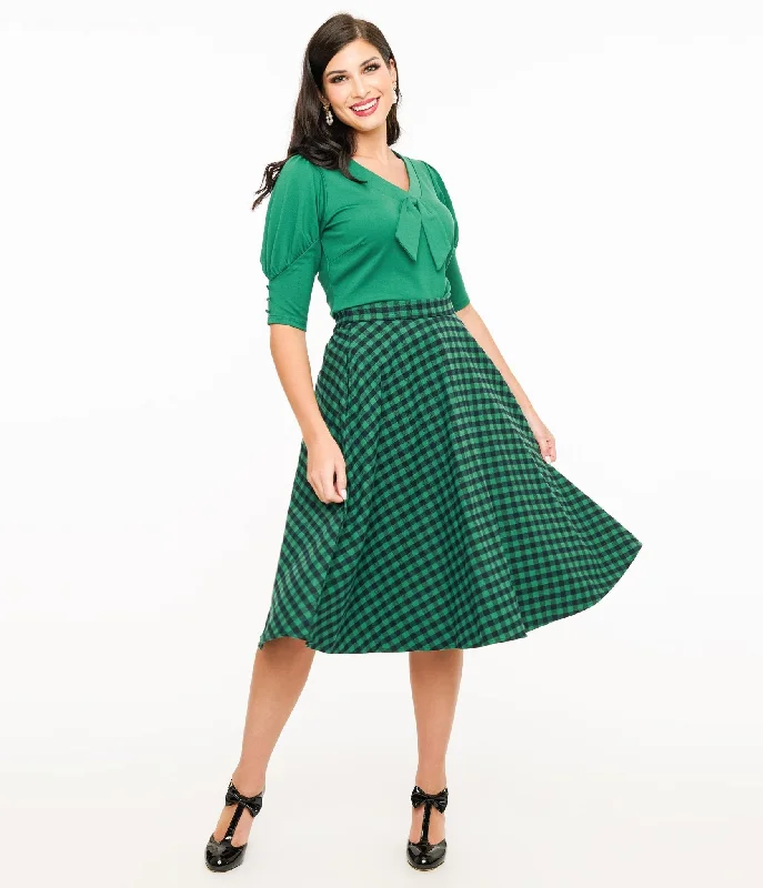 Green & Black Plaid Midi Skirt denim skirt classic
