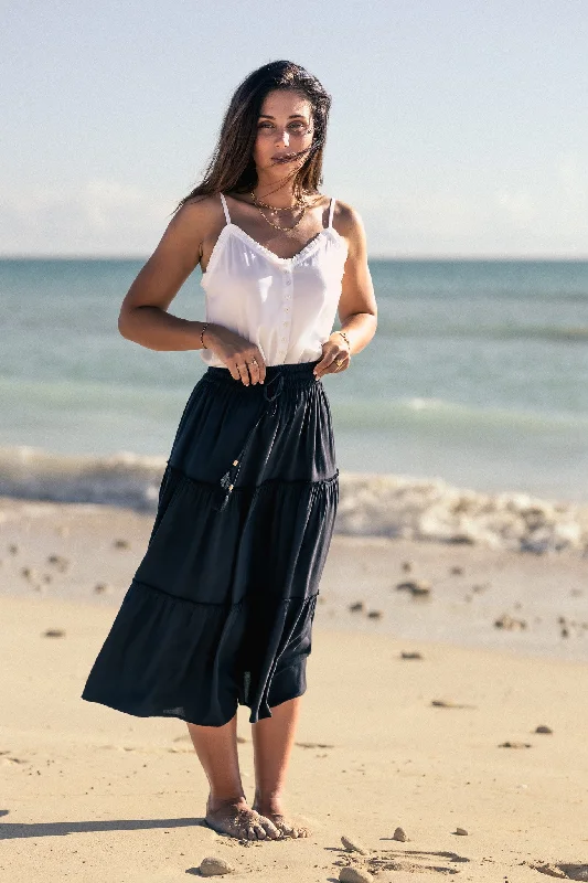 Indira Midi Skirt - ink velvet skirt plush