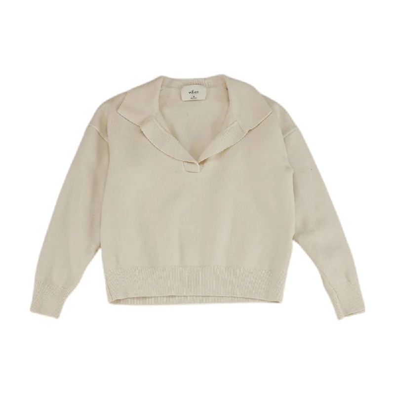 Ivory Solid Pullover Sweater Mesh Sweater Canvas Denim