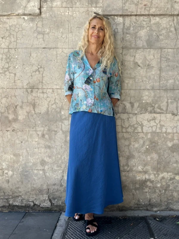 Jiva Midi Linen Prudence Skirt - Denim Blue lace skirt delicate
