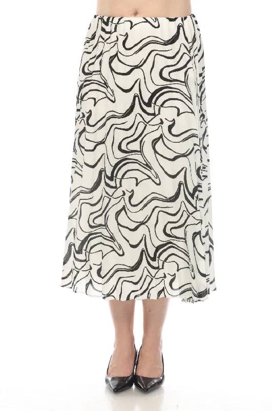 Joseph Ribkoff Vanilla/Black Scribble Print Pleated Pull On Midi Skirt 241301 velvet skirt glossy