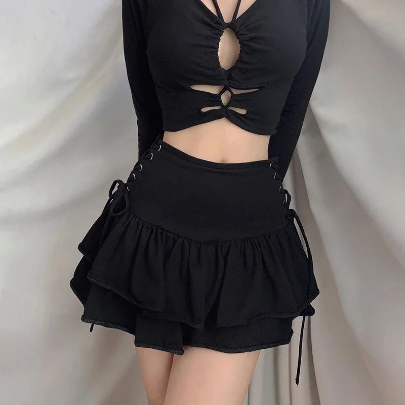 Sexy Japanese Harajuku Girls Sweet Lace Plaid High Waist Pleated Gothic Lovely Skirt velvet skirt plush