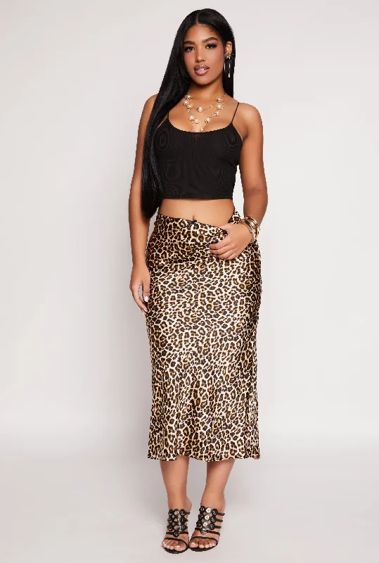 Almost Famous Satin Printed Pattern Midi Skirt denim skirt classic