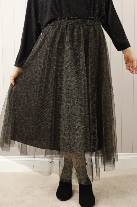 Leopard Print Net Skirt  Khaki leather skirt durable
