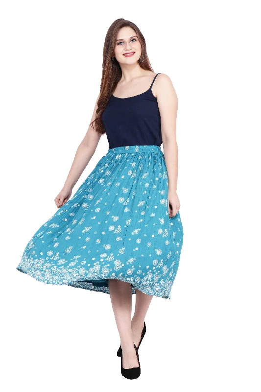 Light Blue Floral Printed Woven Skirt silk skirt lustrous