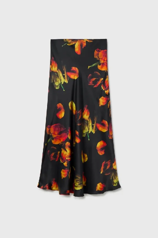 LONG BIAS CUT SKIRT-TULIPA BLACK linen skirt airy