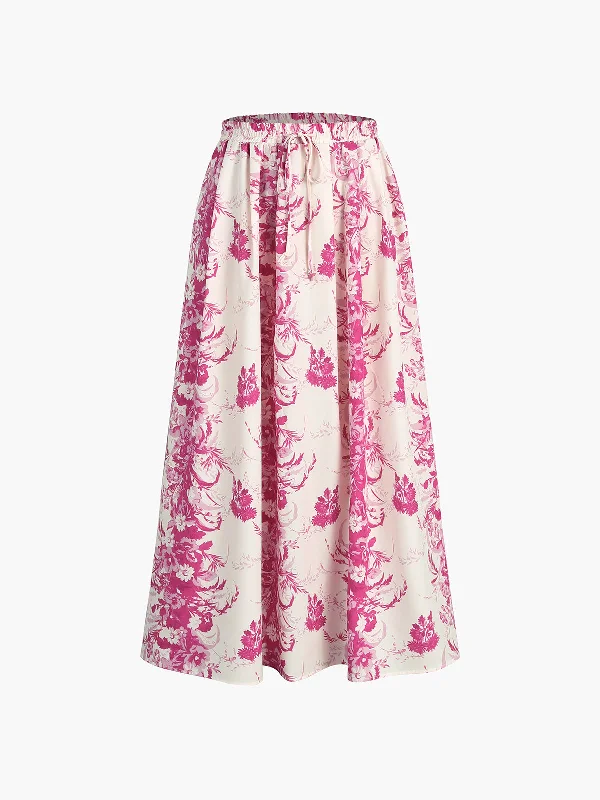 BerryBetty - Majolica Floral Maxi Skirt belted skirt waist
