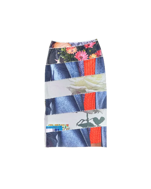 Martine Syms Selfie Scroll Stretch Skirt - Collage linen skirt natural