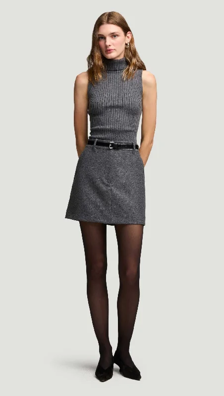Mini Tailored Skirt in Textured Wool | Grey Melange leather skirt bold