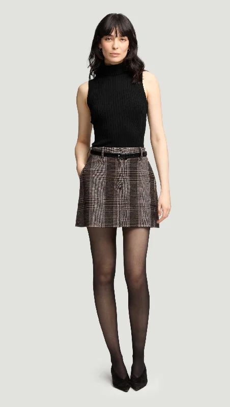 Mini Tailored Skirt in Viscose Blend | Coffee/Beige Plaid floral skirt print