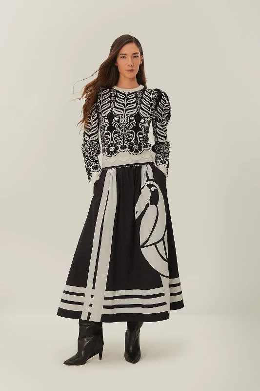 Black Nature Midi Skirt denim skirt stylish