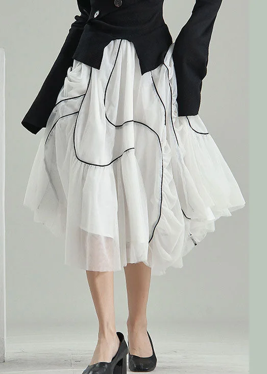 Organic White wrinkled asymmetrical design Tulle Skirts Spring wool skirt sturdy