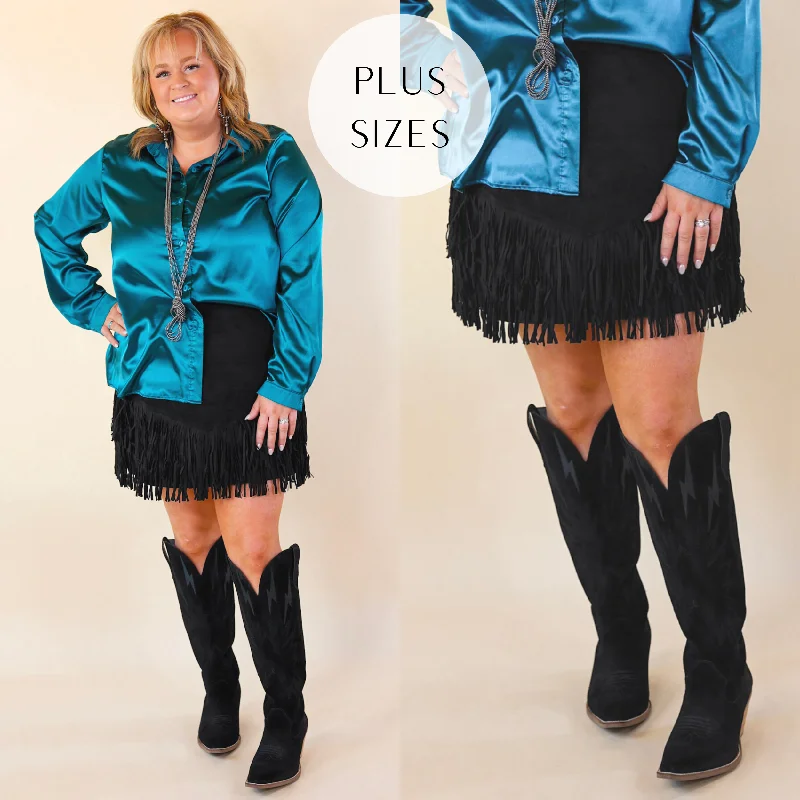 Plus Sizes | Pep Into Your Step Suede Fringe Skirt in Black high waist skirt