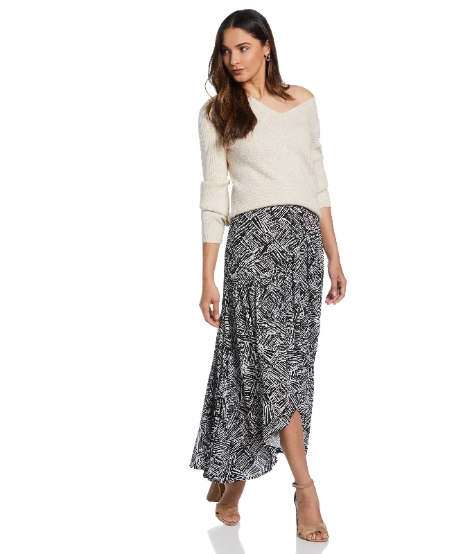 Printed Crepe Faux Wrap Skirt velvet skirt rich