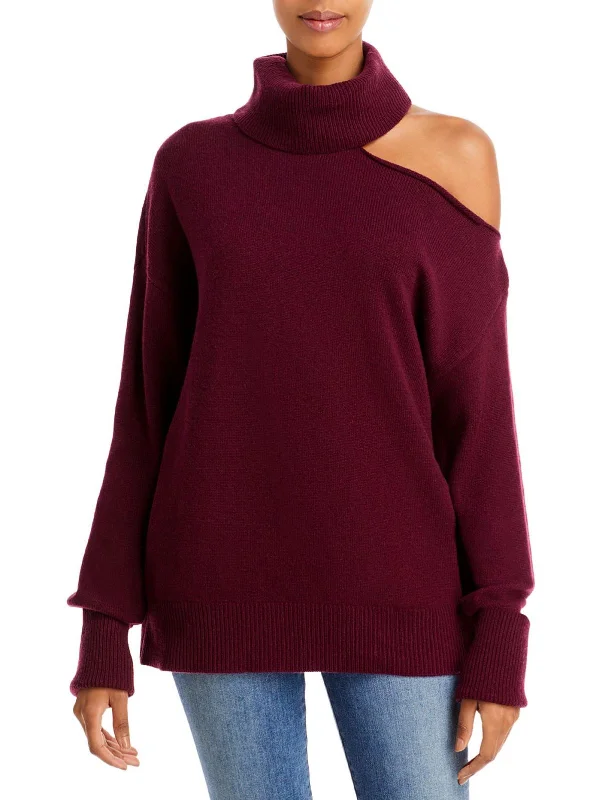 Raundi Womens Turtleneck Cold Shoulder Pullover Sweater Iron Safe Non-Iron Wrinkle Free