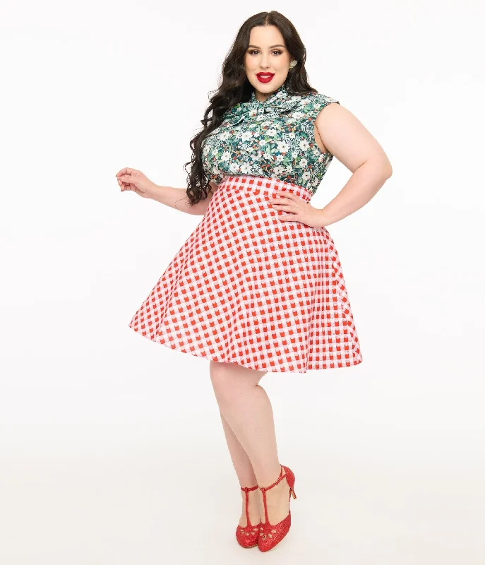 Retrolicious Plus Size 1950s Red Check Skater Skirt mini skirt trendy