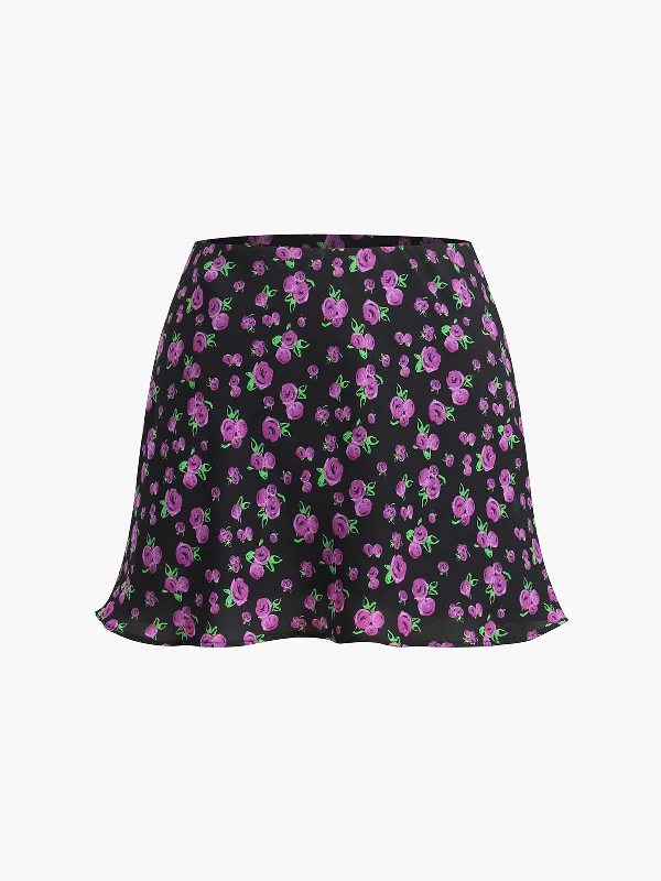 BerryBetty - Rosa Rugosa Floral Zippered Mini Skirt cashmere skirt fine