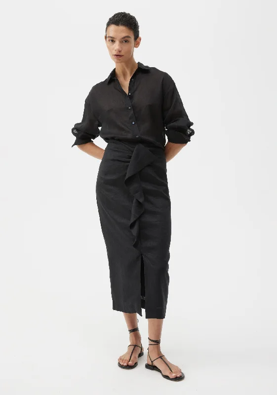Savasi Linen Skirt_Black lace skirt romantic