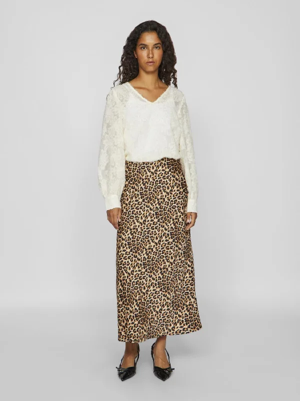 VIELLETTE Midi Skirt - Caramel Café button skirt front