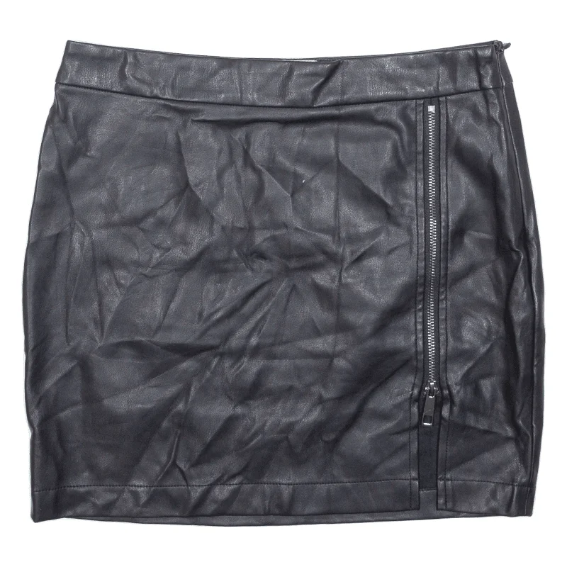 SODA Faux Leather Zip Up Short Mini Skirt Black Viscose Womens L silk skirt luxurious
