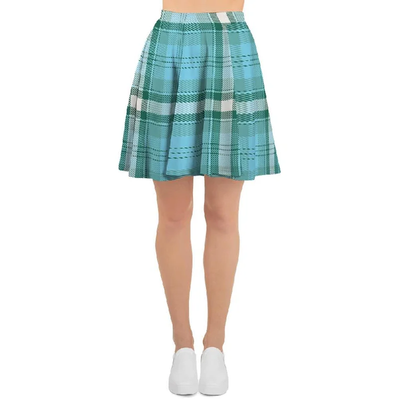 Tartan Aqua Blue Plaid Women's Skirt leather skirt bold