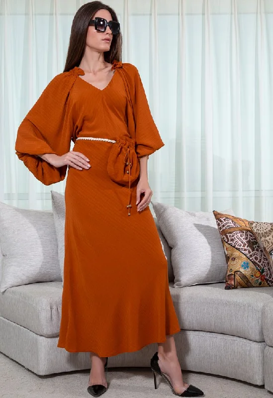 Textured Midi Length Skirt belted skirt waist