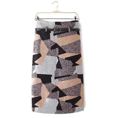 Geometry Patchwork Skirt with Belt - S athletic skirt fit