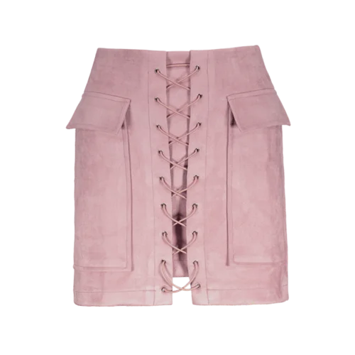 Faux Suede Mini Skirt With Pockets - Pink M patchwork skirt art