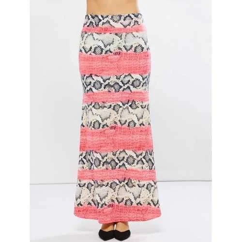 Mid Waist Snake Print Skirt - Pink L floral skirt print