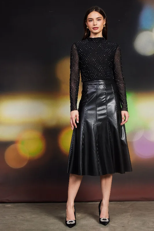 Vegan Leather Midi Skirt corduroy skirt cozy