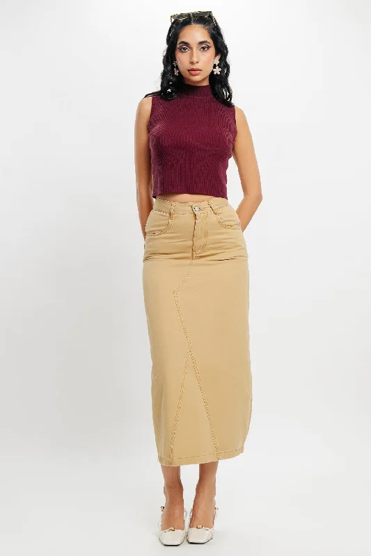 Khaki Denim Office Skirt leather skirt sleek
