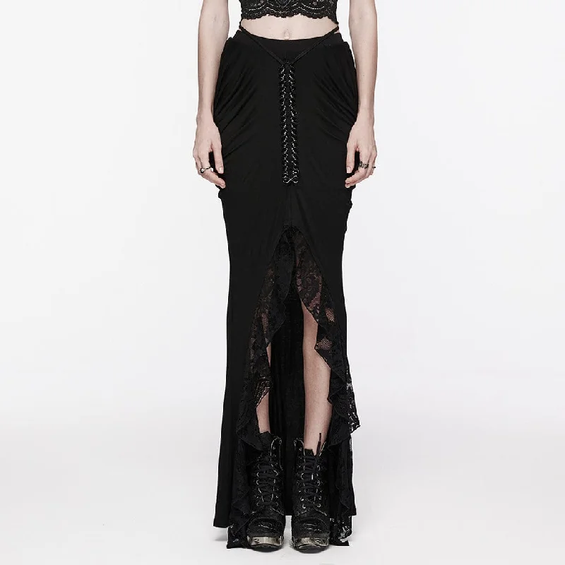 Women's Gothic Irregular Ruched Lace Splice Wrap Skirt maxi skirt elegant