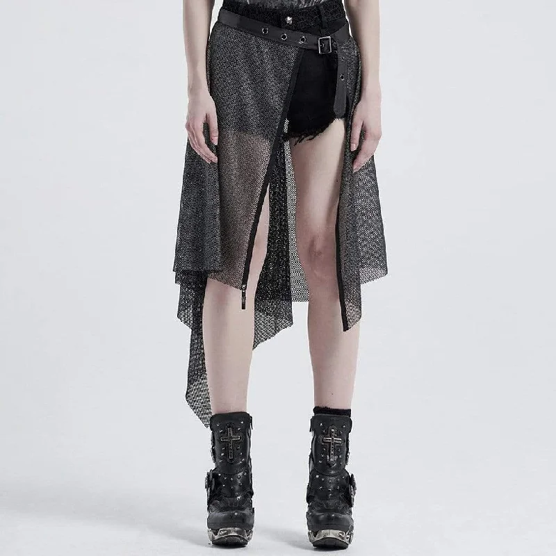 Women's Gothic Mesh Sheer Overskirts With Belt denim skirt fashionable