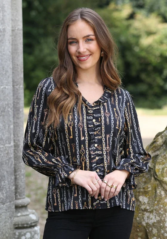 Rant and Rave Alexis Chain Print Blouse, Black Office Formal Blouse