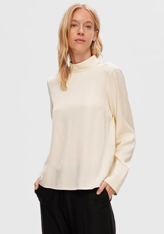 Selected Femme Ivy Satin Blouse, Birch Playful Puff Blouse