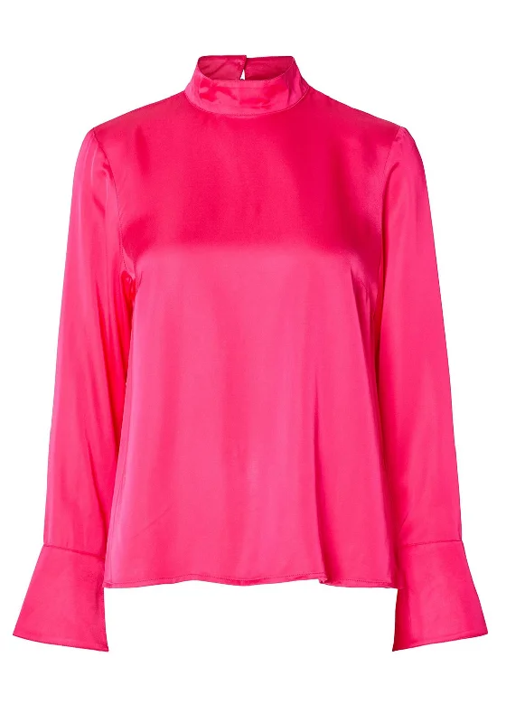 Selected Femme Ivy Satin Blouse, Fuchsia Purple Boho Chic Blouse